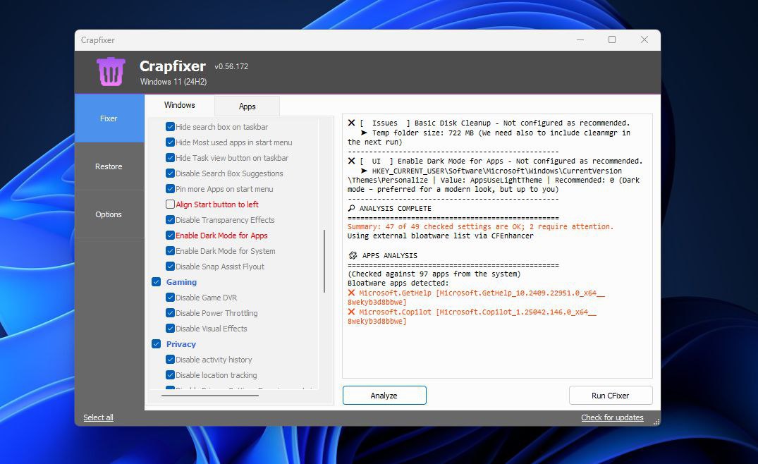 CrapFixer – Windows 系统优化工具插图 CrapFixer - Windows 系统优化工具